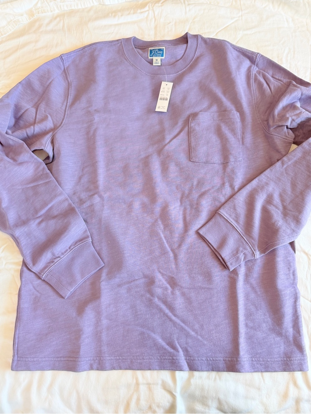J. Crew Lavender Long-Sleeve Pocket Crewneck